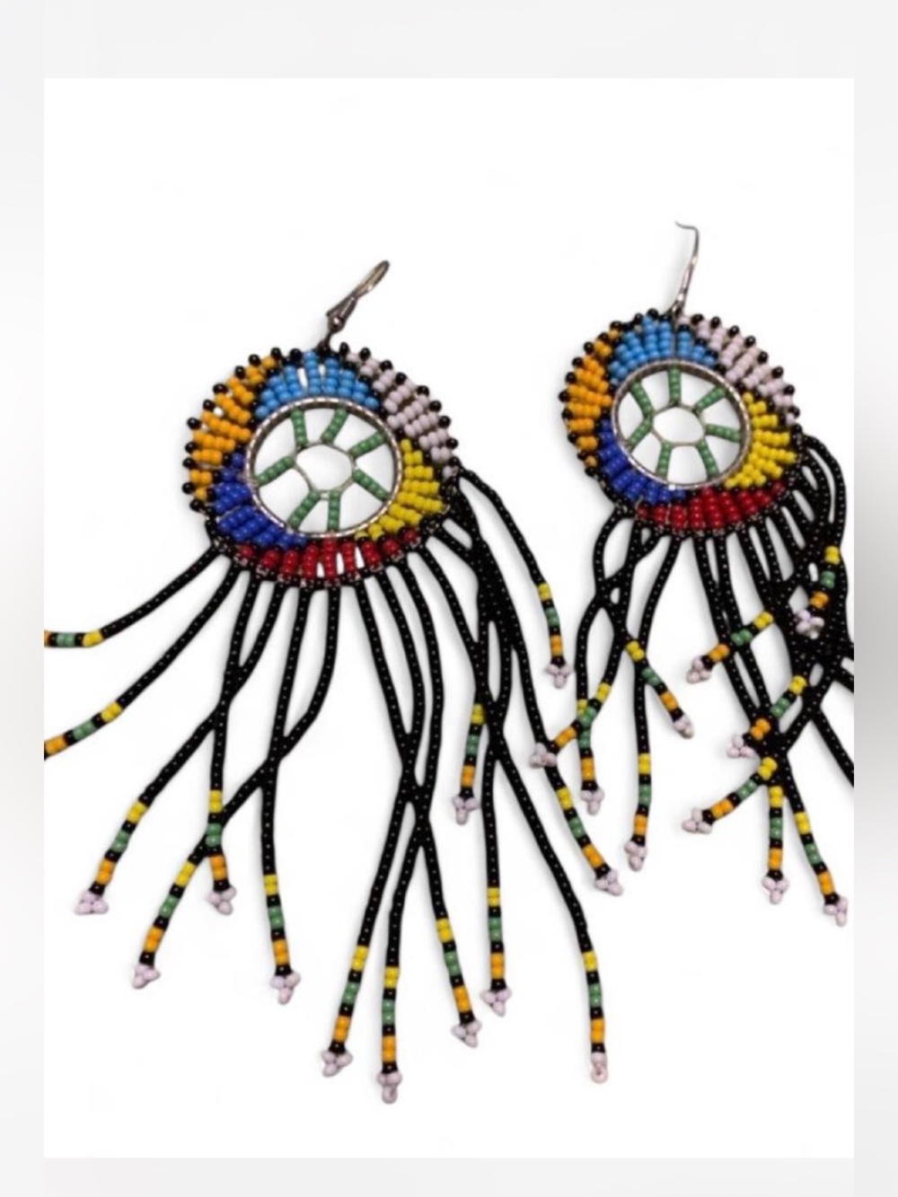 African Masai Colorful Beaded Fringe Earrings
